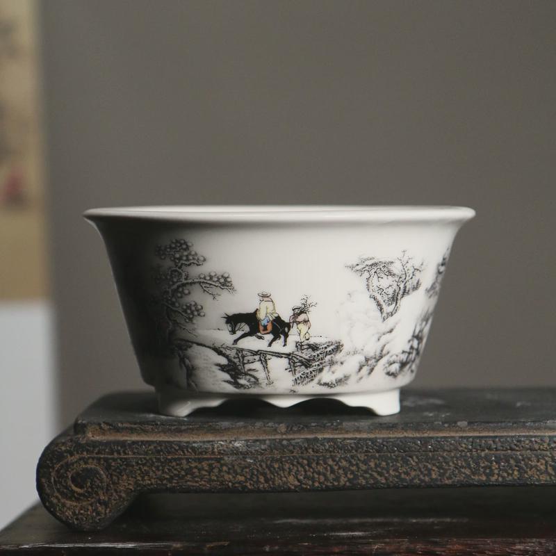 盆陶瓷盆景盆日式中国风文堂盆手绘斗笠斗紫砂花盆觅陶乡菖蒲盆