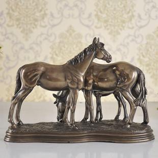 创意马家庭家居摆件装饰品亲子马家居摆设树脂工艺品客厅铸铜