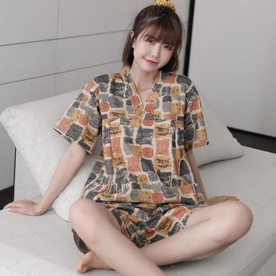 新款亲子装亚麻韩版大码加肥情侣睡衣汗蒸服女家居服按摩服可新款