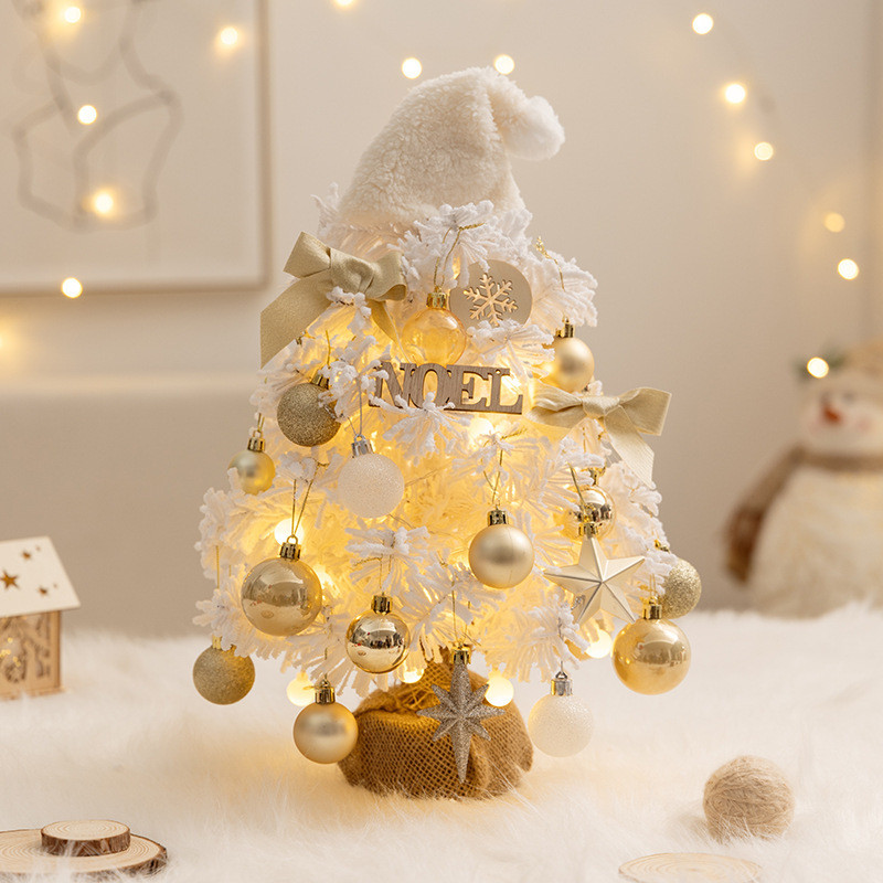 新品圣诞节圣诞树植绒diy迷你圣诞树led桌面装饰品摆件