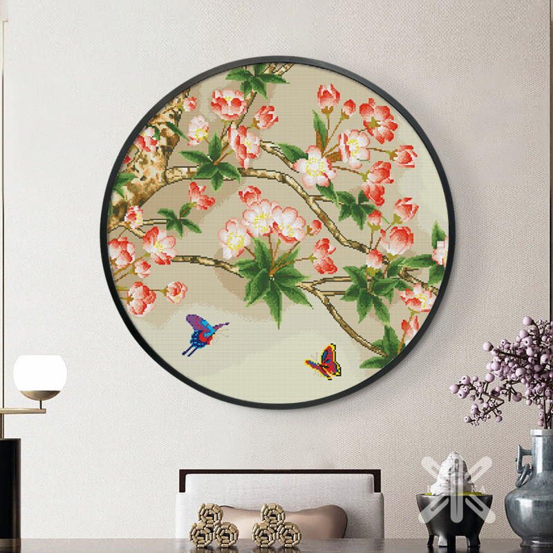 热销十字绣2023新款线绣入户玄关手工海棠花简约现代自己绣大气床