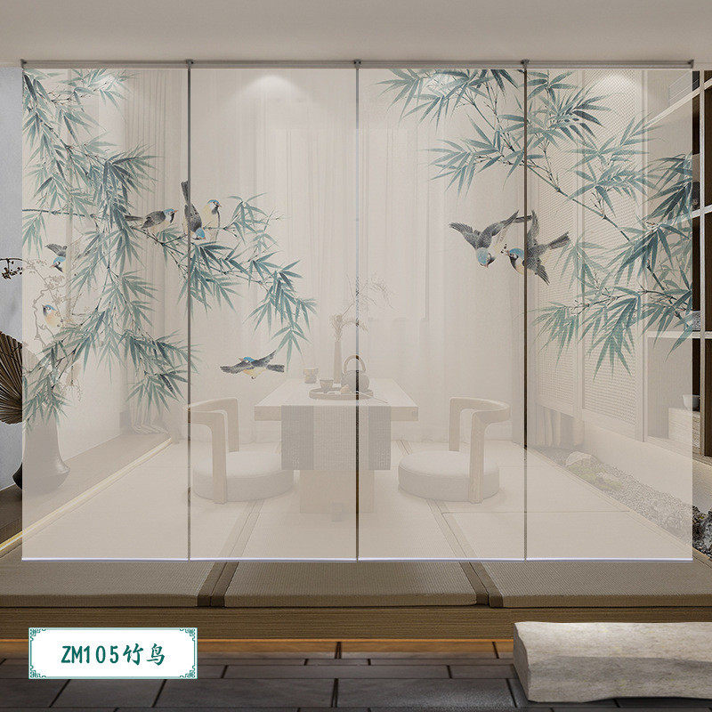 新中式透景帘挂帘隔断电动背景升降客厅玄关智能装饰屏风卷帘窗帘,居家布艺,成品窗帘,淘宝优惠券,粉丝福利购,淘宝优惠卷