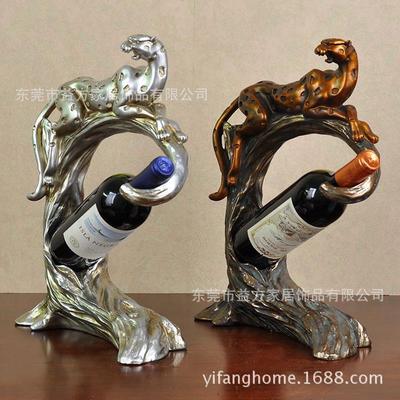 厂家直销家居实用创意礼品豹子红酒架 书房客厅树脂工艺品摆件