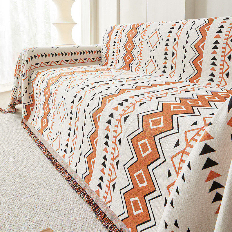 四季通用可爱沙发巾雪尼尔圣诞老人防滑盖布ins风防猫爪的沙发罩