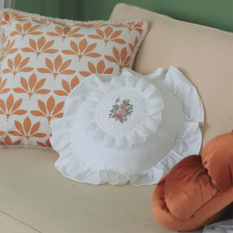 61k3法式蕾丝抱枕全棉白色ins抱枕枕方腰枕美式靠垫沙发卧室靠枕