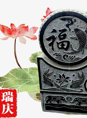 石雕抱鼓家用门仿古做旧石门墩狮子头福字石鼓石鼓石摆件