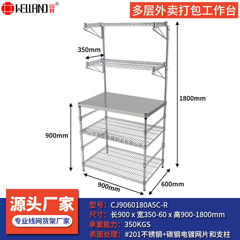 餐饮连锁多层外卖置物架架简易不锈钢货架多功能收纳打包工作台