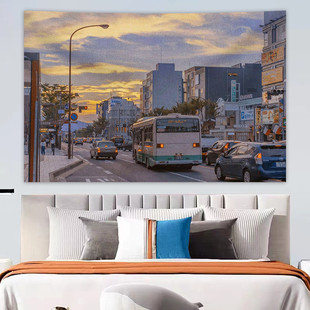 日式街道风景背景布简约ins风挂布墙布宿舍墙面装饰卧室床头寝室