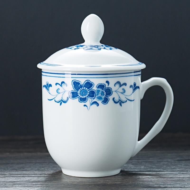 醴陵釉下五彩陶瓷杯子创意带盖茶杯水杯办公礼品会议室酒店泡茶杯