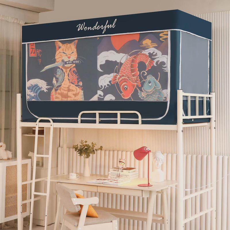 学生宿舍蚊帐遮光门帘一体式床幔男女寝室三开带下铺通用门上支架