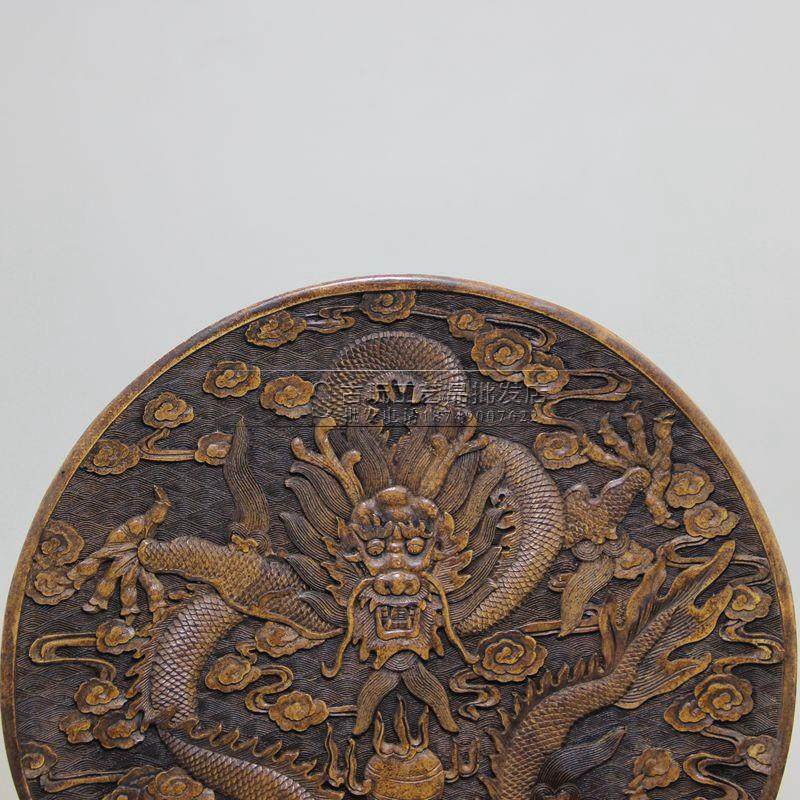 复古玉器工艺品厂家现货仿雪花玉单龙盘子挂盘摆件送架子