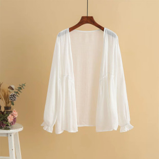 披肩夏季 短款 配裙子亚麻防晒衣女宽松外套 女棉麻小薄款 外搭开衫