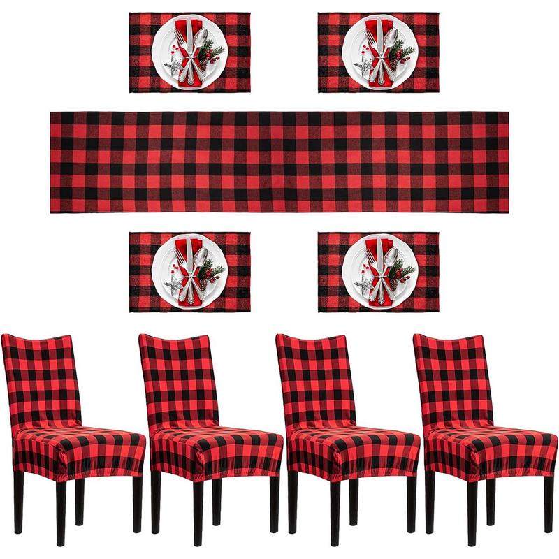 圣诞套装黑白红黑桌巾餐垫椅套黑白格子厨房家庭餐厅酒店餐桌装饰,居家布艺,桌布,淘宝优惠券,粉丝福利购,淘宝优惠卷