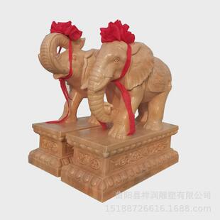 石雕大象一对晚霞红吉祥如意石象庭院别墅酒店门口石头大象摆件