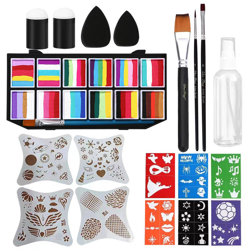 努彩俪12色水性彩绘膏人体脸咔diy绘画颜料固体彩虹易清洗