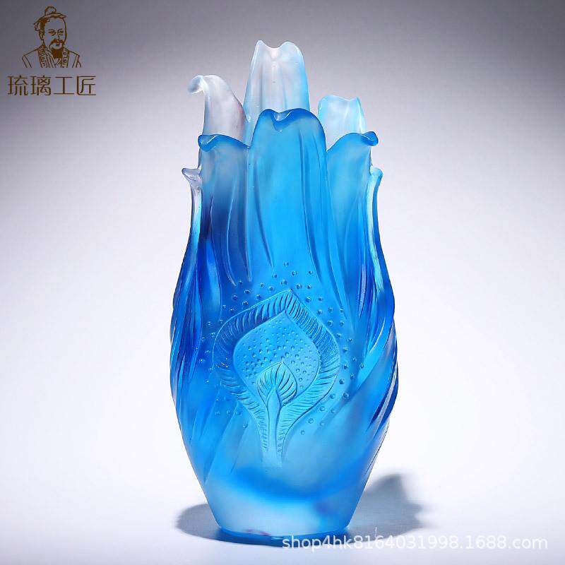 琉璃工艺品花瓶羽毛孔雀电视柜酒柜玄关客厅装饰品摆件小众设计感