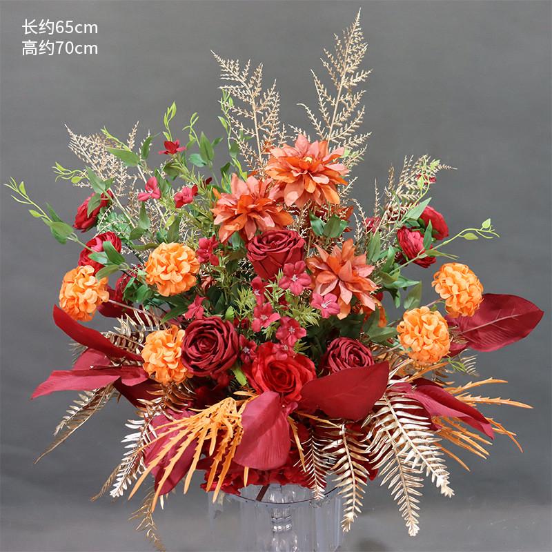 婚庆路引花红色香槟色盆花婚礼秋色花球花艺装饰布置仿真花盆道具