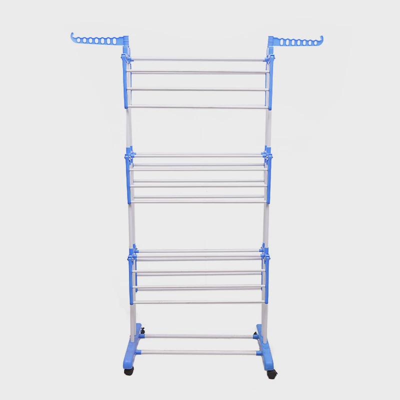 双杆阳台卧室翼型折叠晾衣架落地带轮可移动伸缩置物架三层