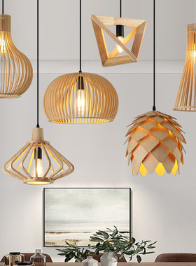 木艺吊灯创意日式风格火锅店吊灯料理店茶室灯民宿榻榻米木艺灯具