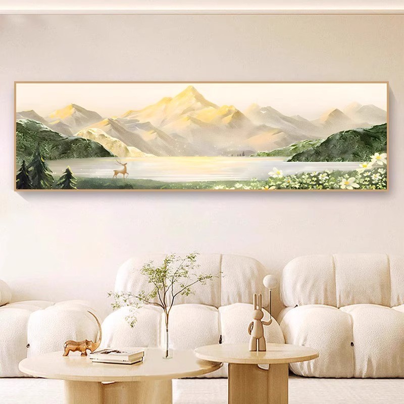 日照金山客厅装饰画寓意好山水风景挂画奶油风卧室沙发背景墙壁画
