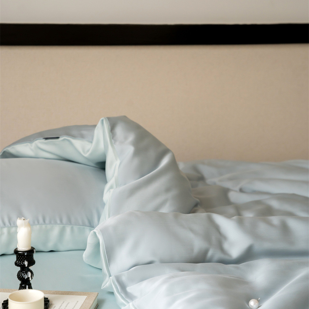 tencel外贸一等品!双拼裸睡天丝丝滑60支丝绸质感床单床笠四件套