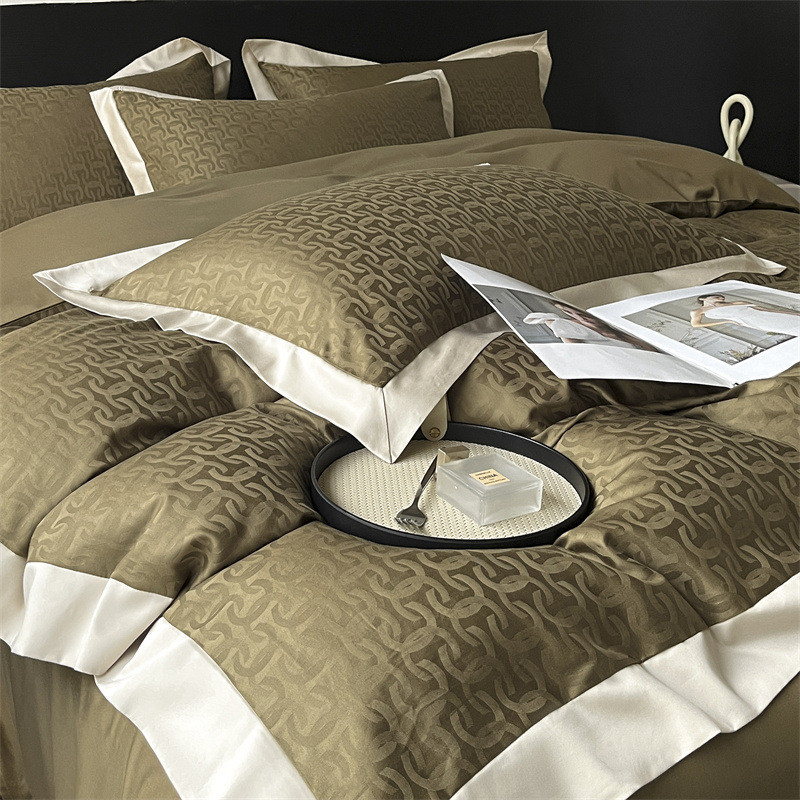 高端美式贡缎提花长绒棉四件套120全棉被套天丝高级感裸睡1.8床品