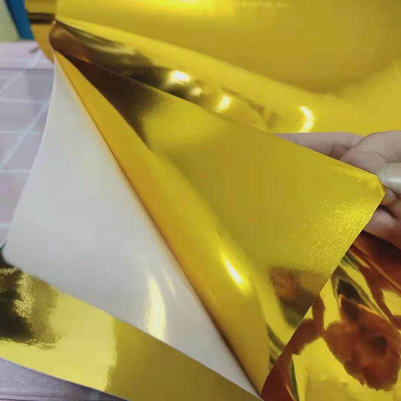 人气新款纯色客厅家用墙纸自粘材质光面金pet镜面银色即时贴哑金
