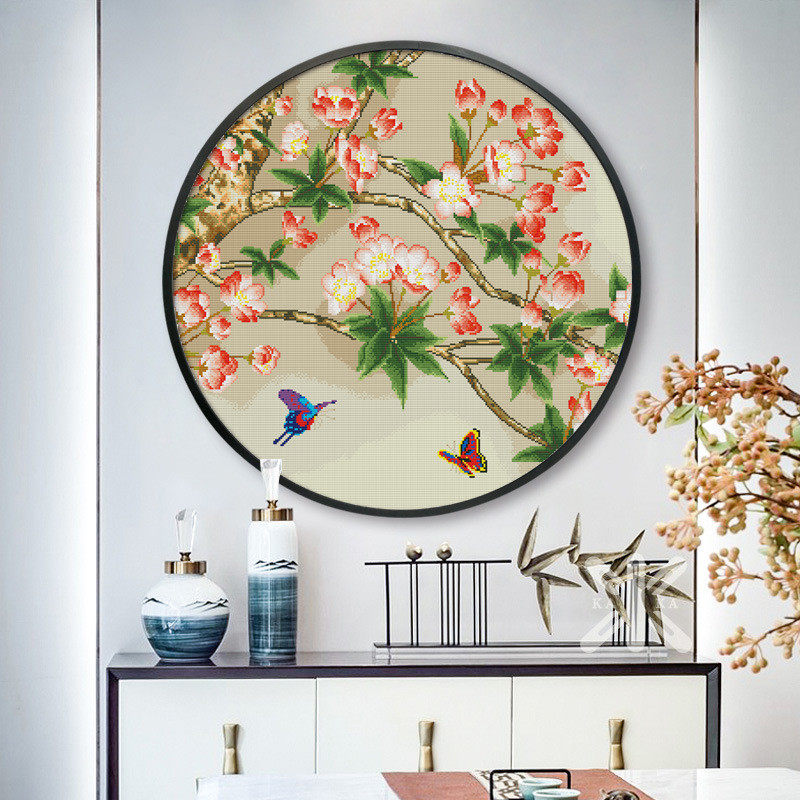 十字绣2023新款线绣入户玄关大气海棠花手工自己绣简约现代床头画,居家布艺,钻石绣,淘宝优惠券,粉丝福利购,淘宝优惠卷