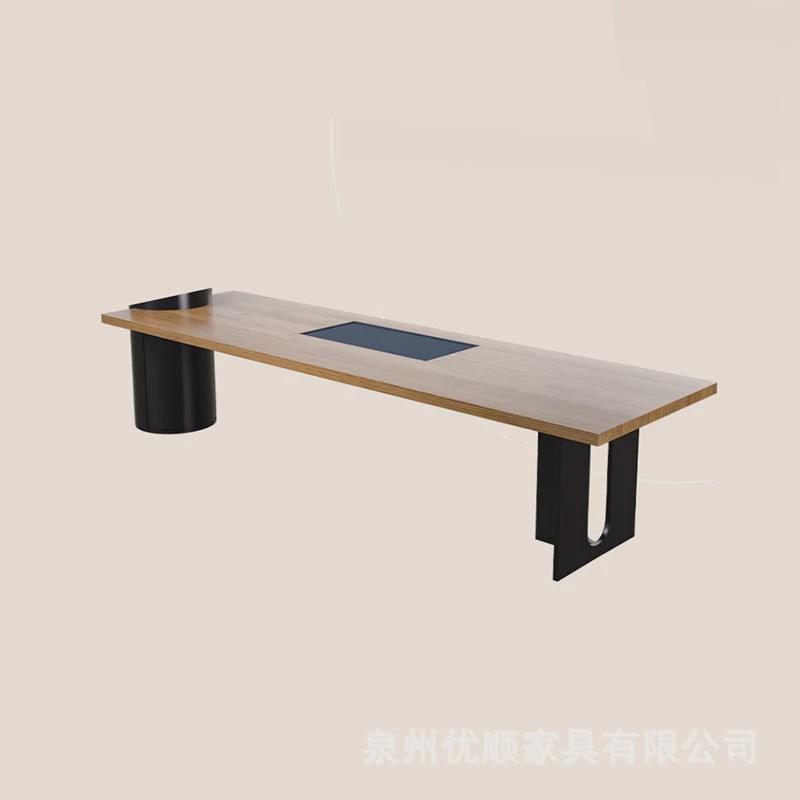 现代简约实木岛台茶桌轻奢办公商务家用客厅接待茶台茶室铁艺茶桌