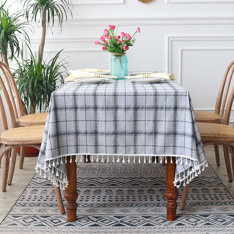 横岗桌布棉麻现代简约长方形格子茶几布餐桌布布艺盖巾桌垫批发