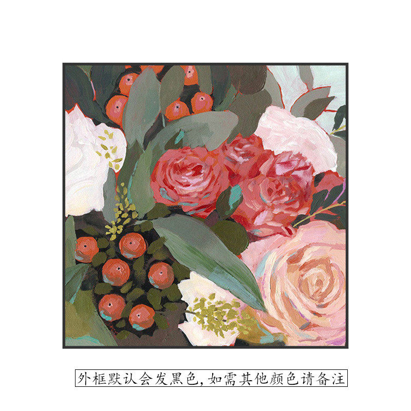 现代客厅红色玄关挂画玫瑰花朵沙发背景墙卧室床头装饰画方形壁画