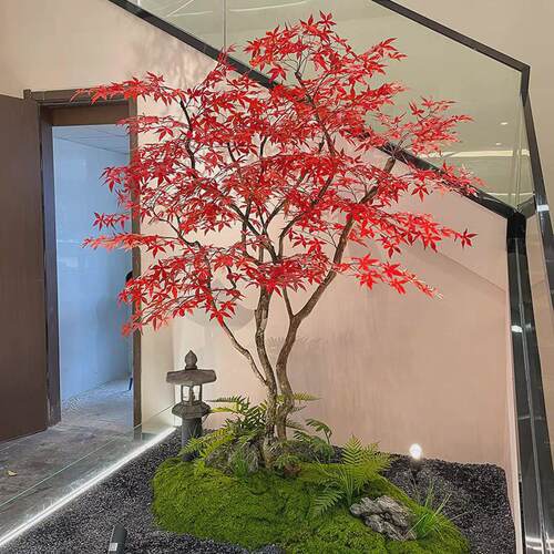 仿真枫叶树假红枫树大型商场酒店绿植假树室内外落地简约装饰造景