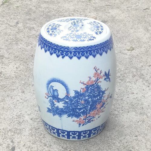热销陶瓷米缸青花瓷釉下彩带圆柱形米桶油桶摆件防霉家居收藏防潮