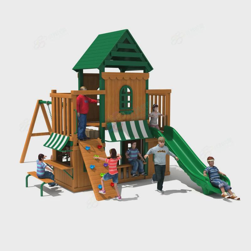 户外游乐动力游乐设备攀爬网室外儿童乐园木质无设施滑滑梯树屋