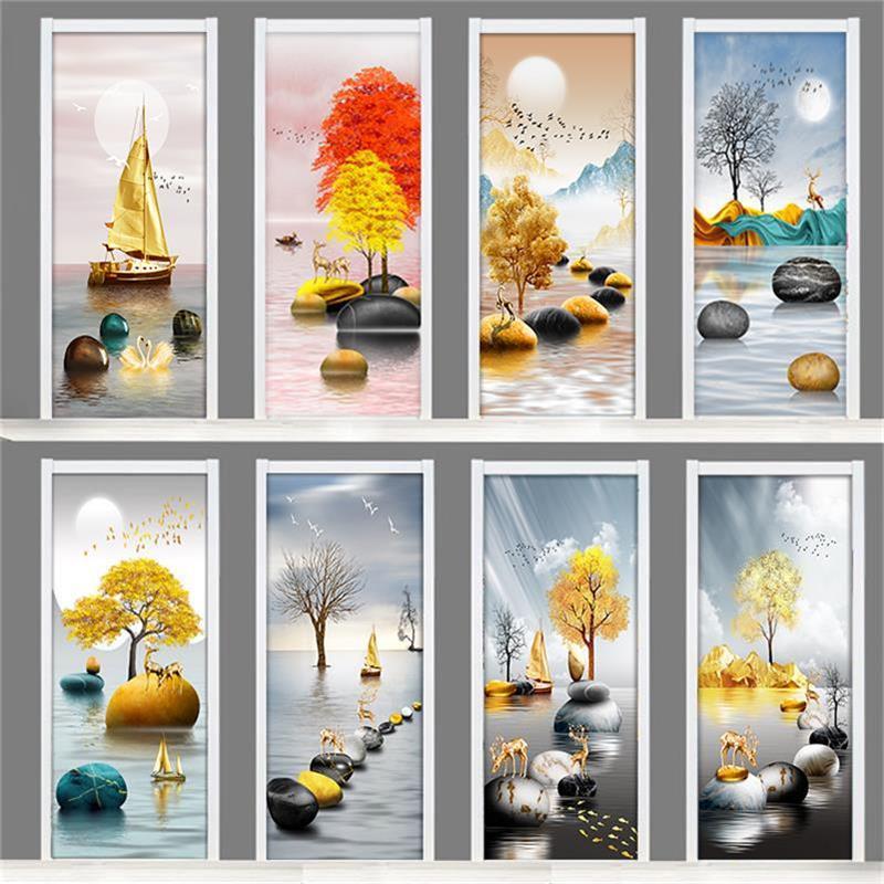 石来运转门贴画自粘整张装饰北欧卧室房木门翻新衣柜浴室玻璃贴纸图片