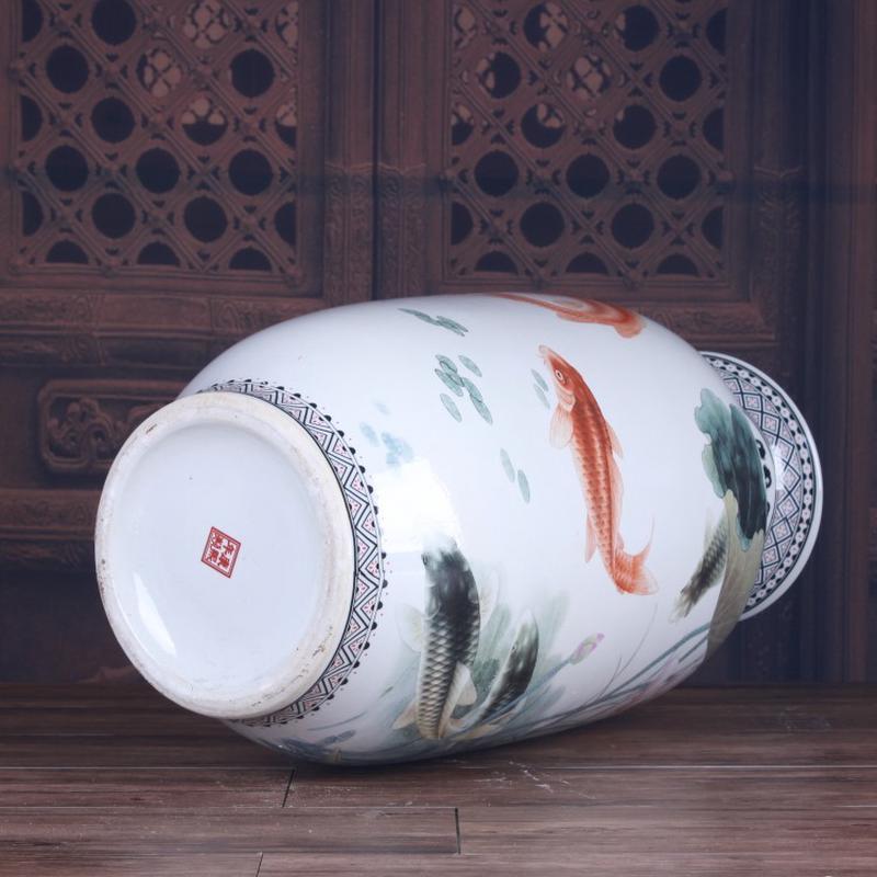 新中式陶瓷摆件有余连年釉上彩大号冬瓜落地大花瓶室内玄关装饰品