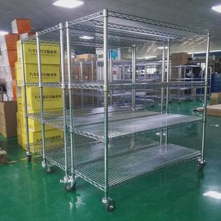 仓库不锈钢物料架架子家用带轮镀铬防静电展示线网货架移动置物架