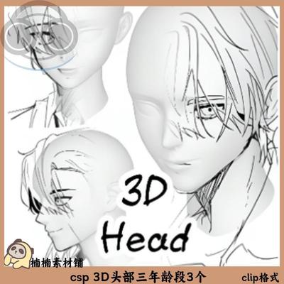 csp 3D头部三年龄段3个 clip格式 3D模型素材 clipstudiopaint