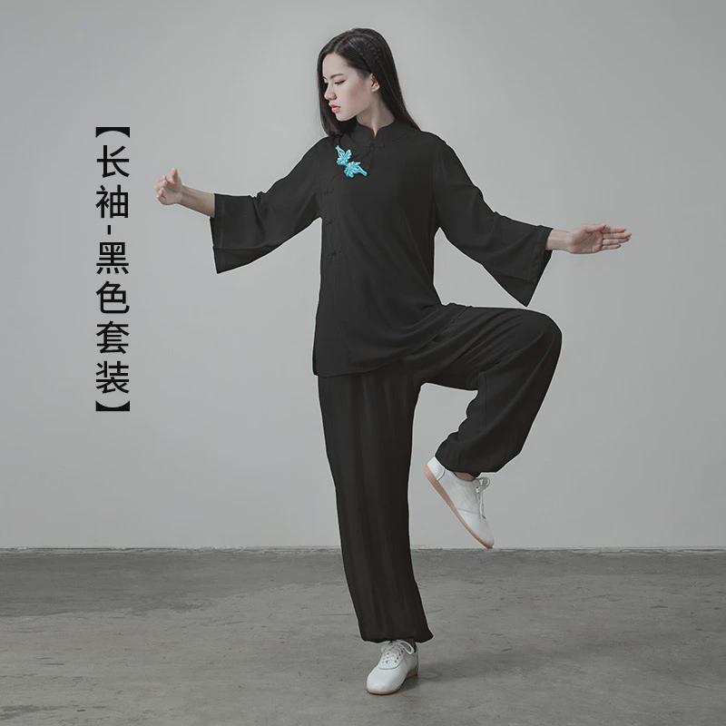 愫康雅太极服套装女长袖棉麻功夫服女练功服武术表演服成人拳服