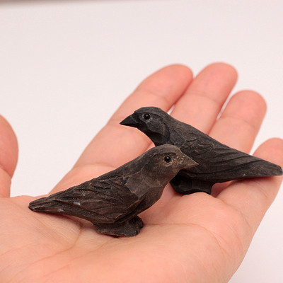 义树家30034A-30034B乌鸦彩绘木雕动物系列手工雕刻自然质朴