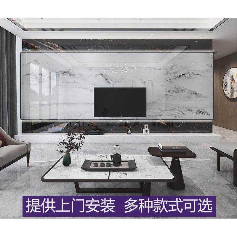 网红悬空电视背景墙瓷砖现代简约装饰柜岩板高级客厅轻奢影视墙