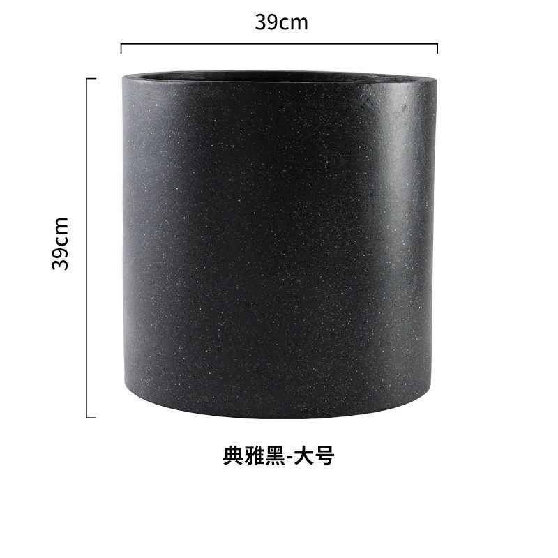 黑白氧化镁泥圆形花盆落地室内大号绿植盆家居客厅侘寂风格大花器