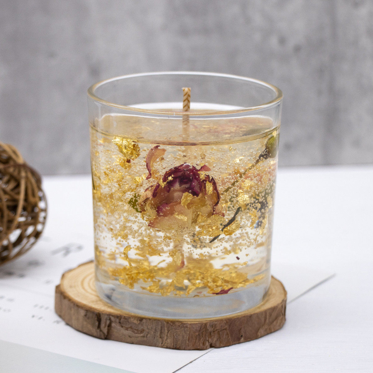 家居定制果冻蜡干花金箔香薰蜡烛批发香氛摆件布置伴手礼香味蜡烛
