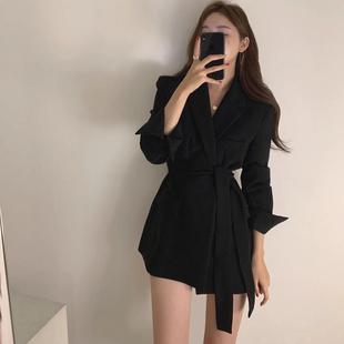 外套女收腰复古港风韩版 腰带西装 英伦风学生宽松百搭女西服ins潮