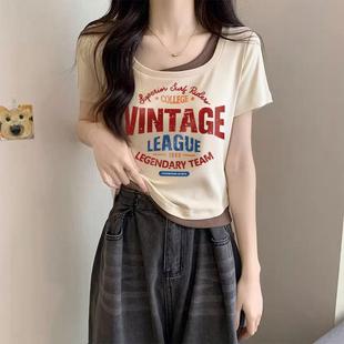 假两件上衣女时尚 夏 洋气拼接设计感上衣女甜辣风t恤ins潮修身 短袖