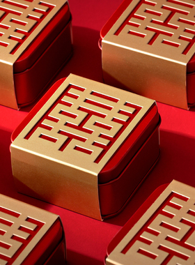 新款中式婚礼喜糖盒马口铁空盒子免折叠伴手礼个性创意高级感简约