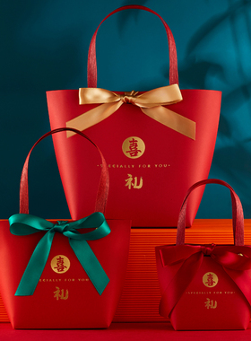 定制手提高档伴手礼创意中式结订婚喜糖空盒子大号码容量包装喜袋