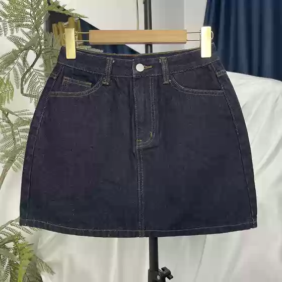 Dark Blue Denim Short Skirt for Women, High-Waisted, New Summer Style, Slimming for Pear-Shaped Body, Crossbody Style, Slimming A-Line Skirt
