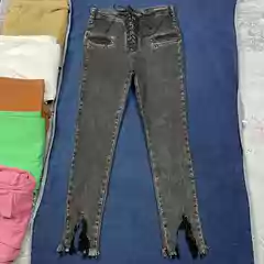 Cut-Label Black and Gray Jeans for Women, High-Waisted, Stretchy, with Drawstring, Slimming, Butt-Lifting, Skinny Pants with Irregular Hem Bootcut
