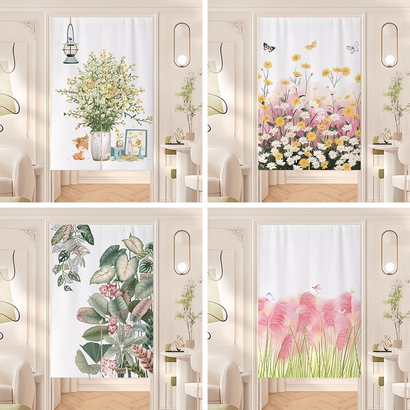 清新绿植门帘卧室房间家用隔断窗免打孔厨房化妆室遮挡帘半截布帘